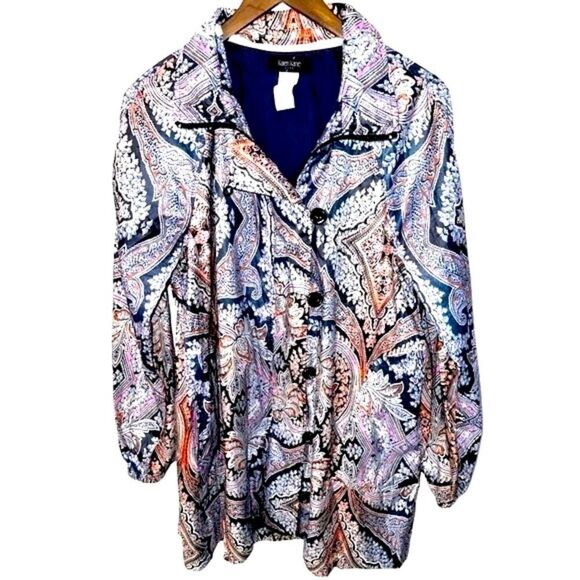 Karen Kane Jacket Woman’s L Orange Purple Paisley Pop Water-Resistant - Picture 3 of 6